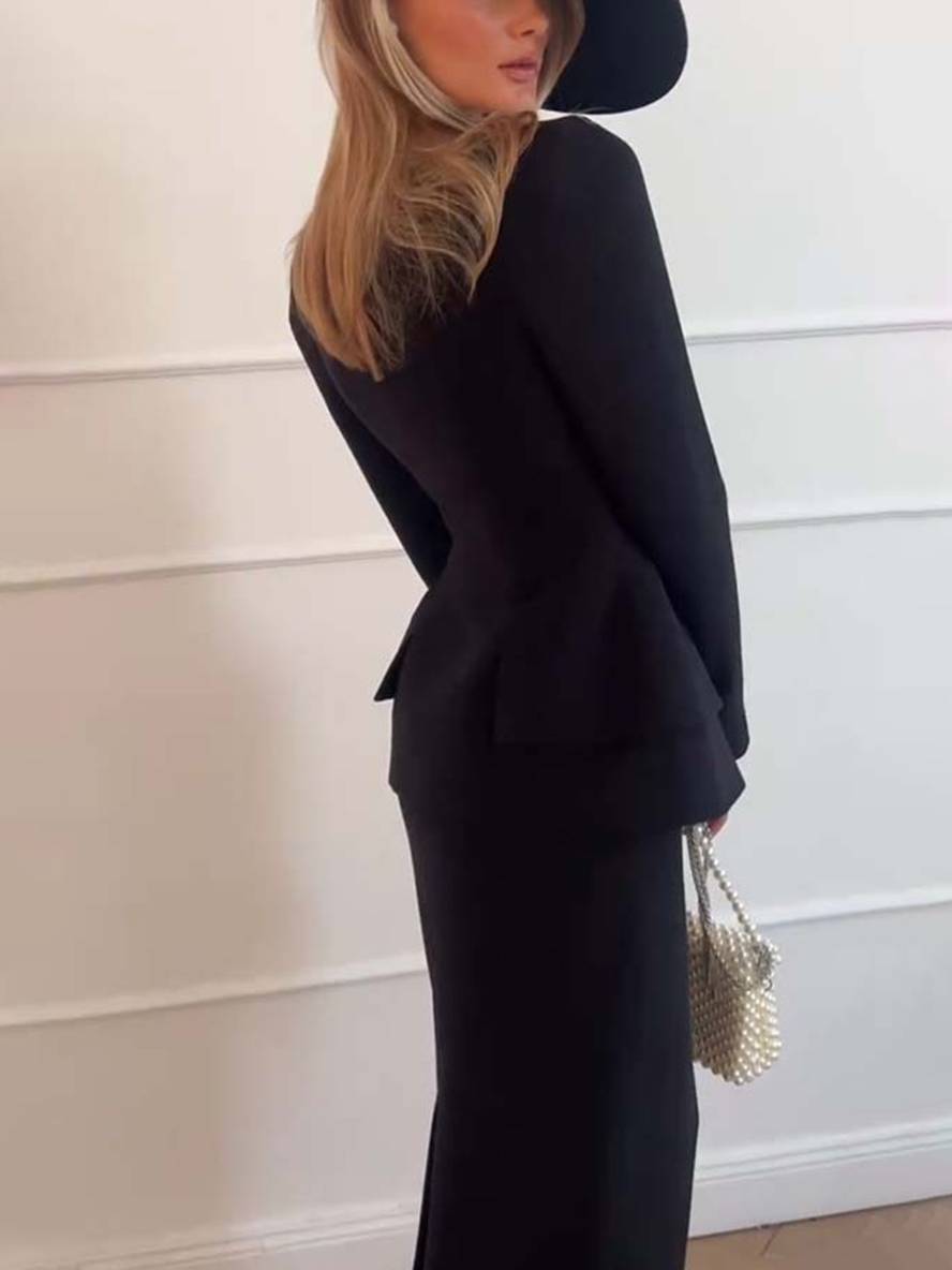 Dame sæt med blazer og lang nederdel