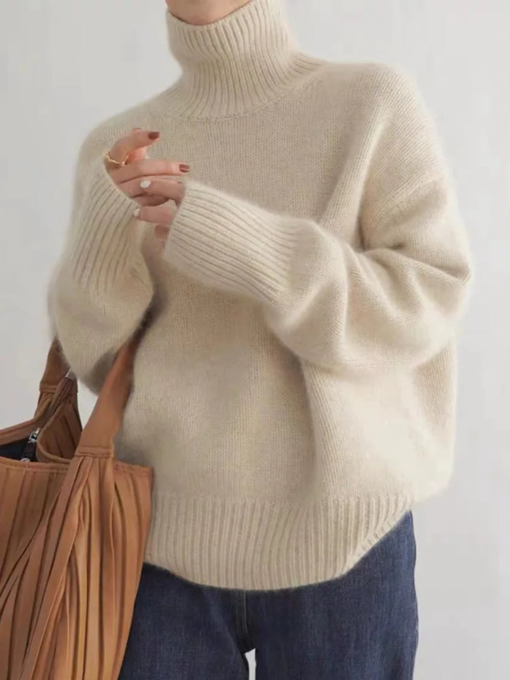 Striktrøje dame blød sweater med rullekrave