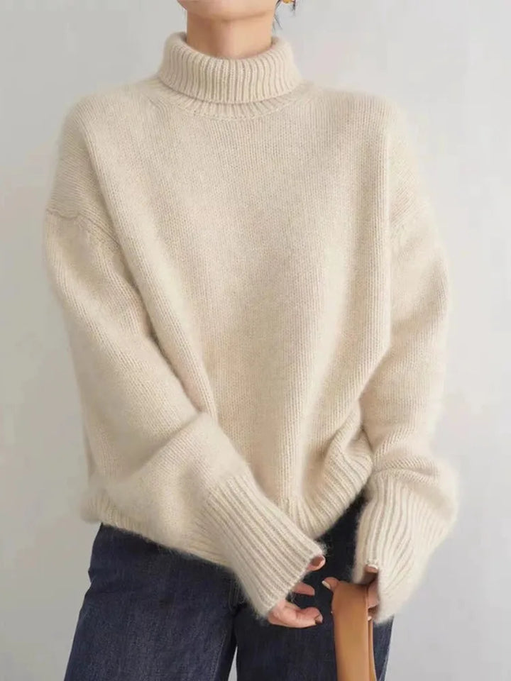 Striktrøje dame blød sweater med rullekrave