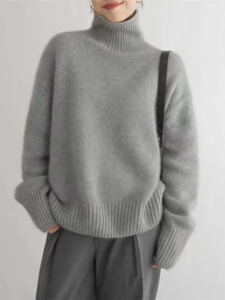 Striktrøje dame blød sweater med rullekrave