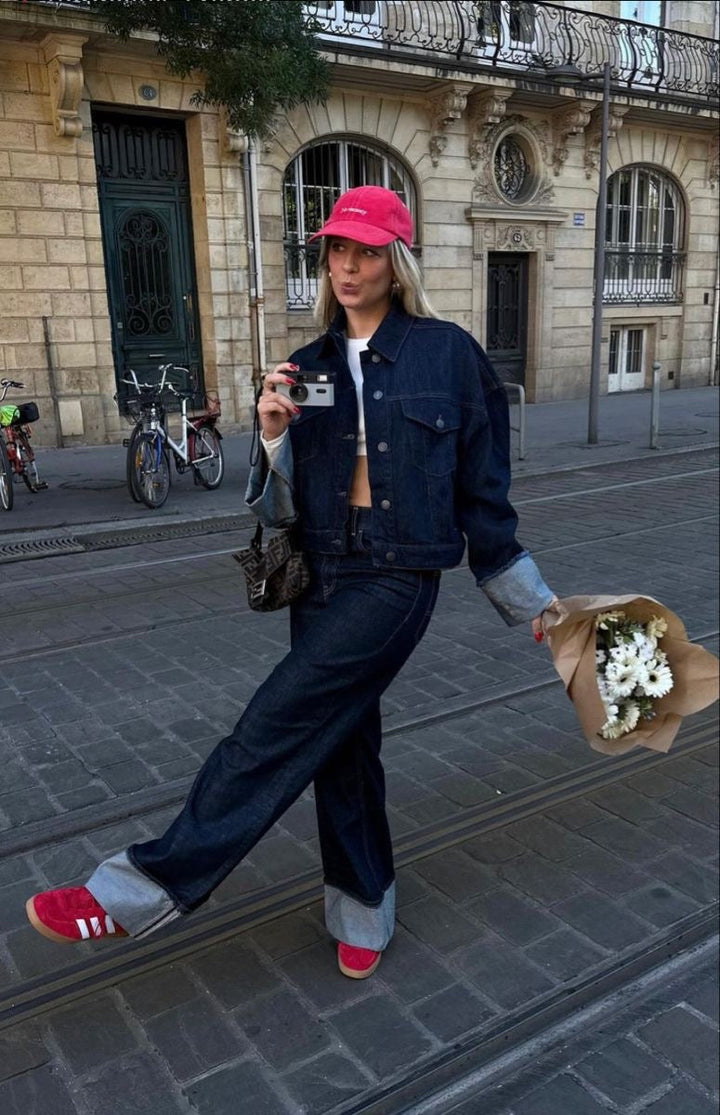 Dame denim sæt med skjorte og bukser
