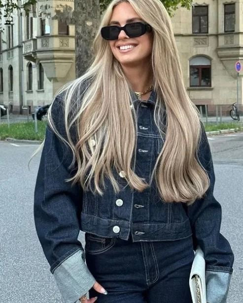 Dame denim sæt med skjorte og bukser