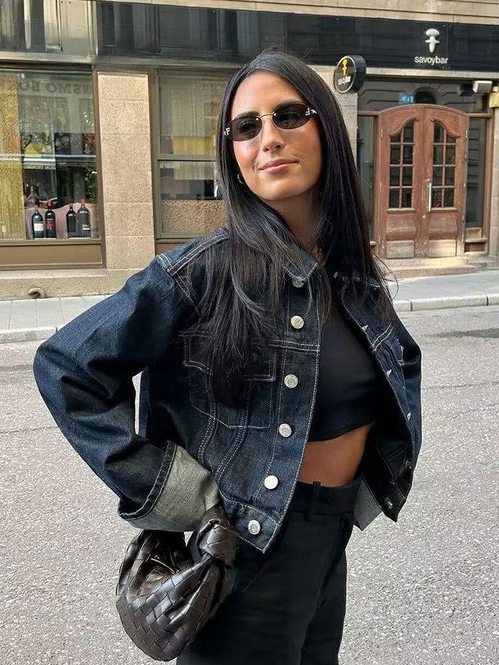 Dame denim sæt med skjorte og bukser