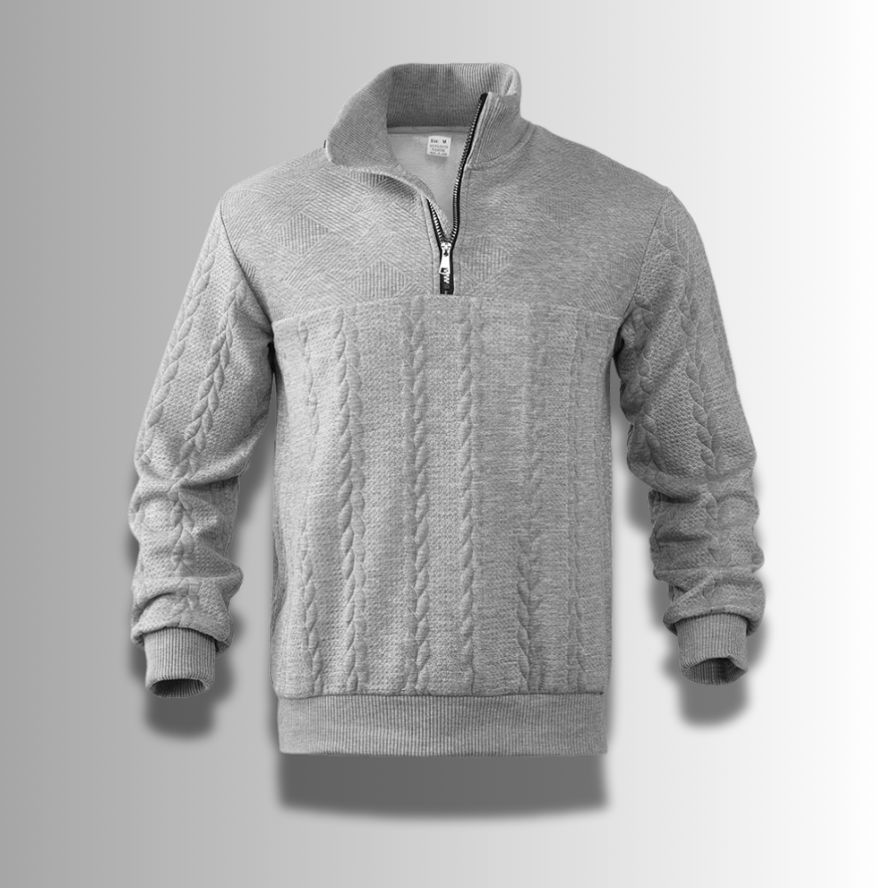 Herre-pullover med kvart lynlås og kravedetaljer