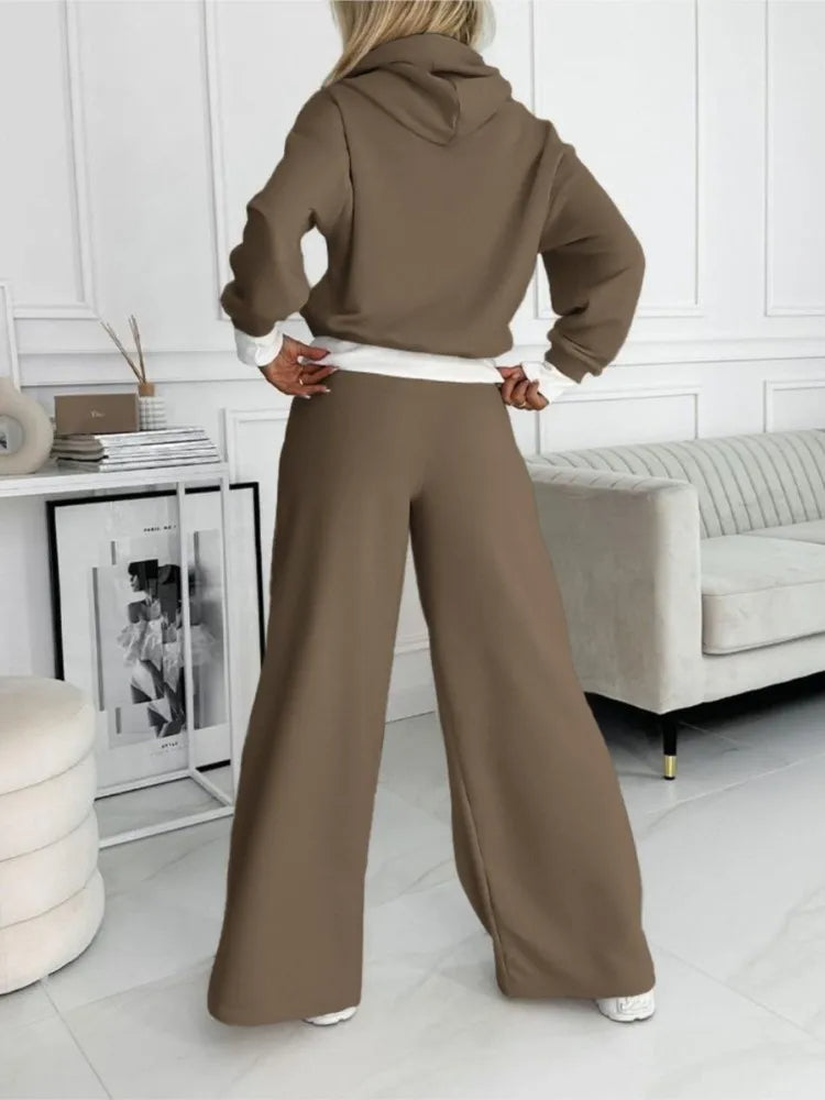 Dame loungewear sæt med hoodie og vide bukser