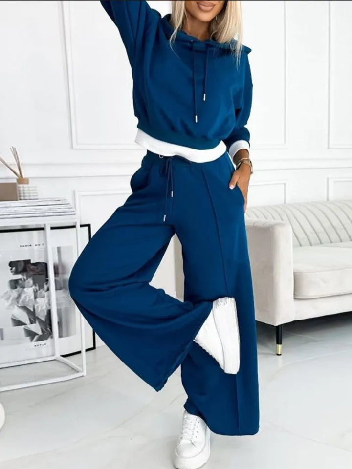 Dame loungewear sæt med hoodie og vide bukser