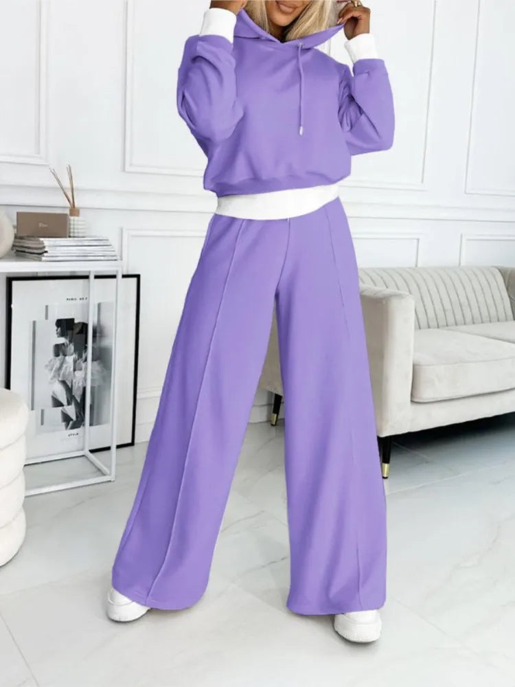 Dame loungewear sæt med hoodie og vide bukser