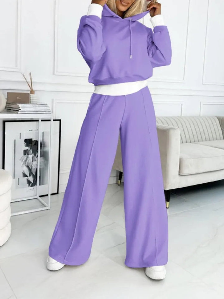 Dame loungewear sæt med hoodie og vide bukser