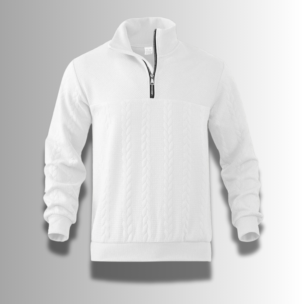 Herre-pullover med kvart lynlås og kravedetaljer