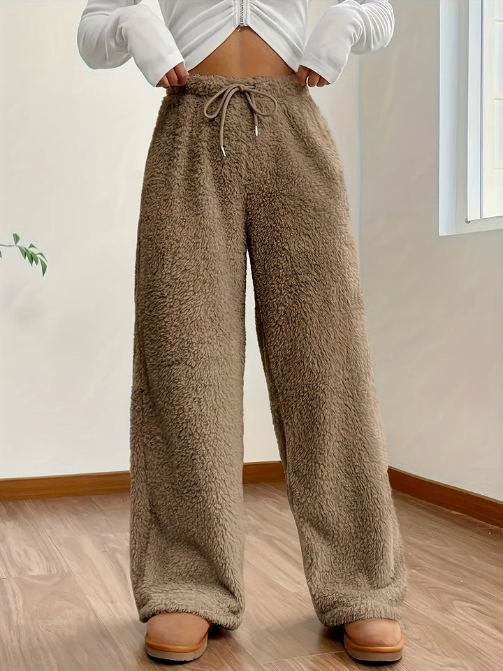 Dames bukser i teddyfleece med elastisk talje