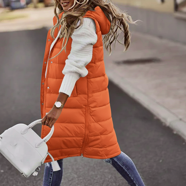 Dame Lang Vest – Quiltet Med Hætte & Varm Isoleret Lag
