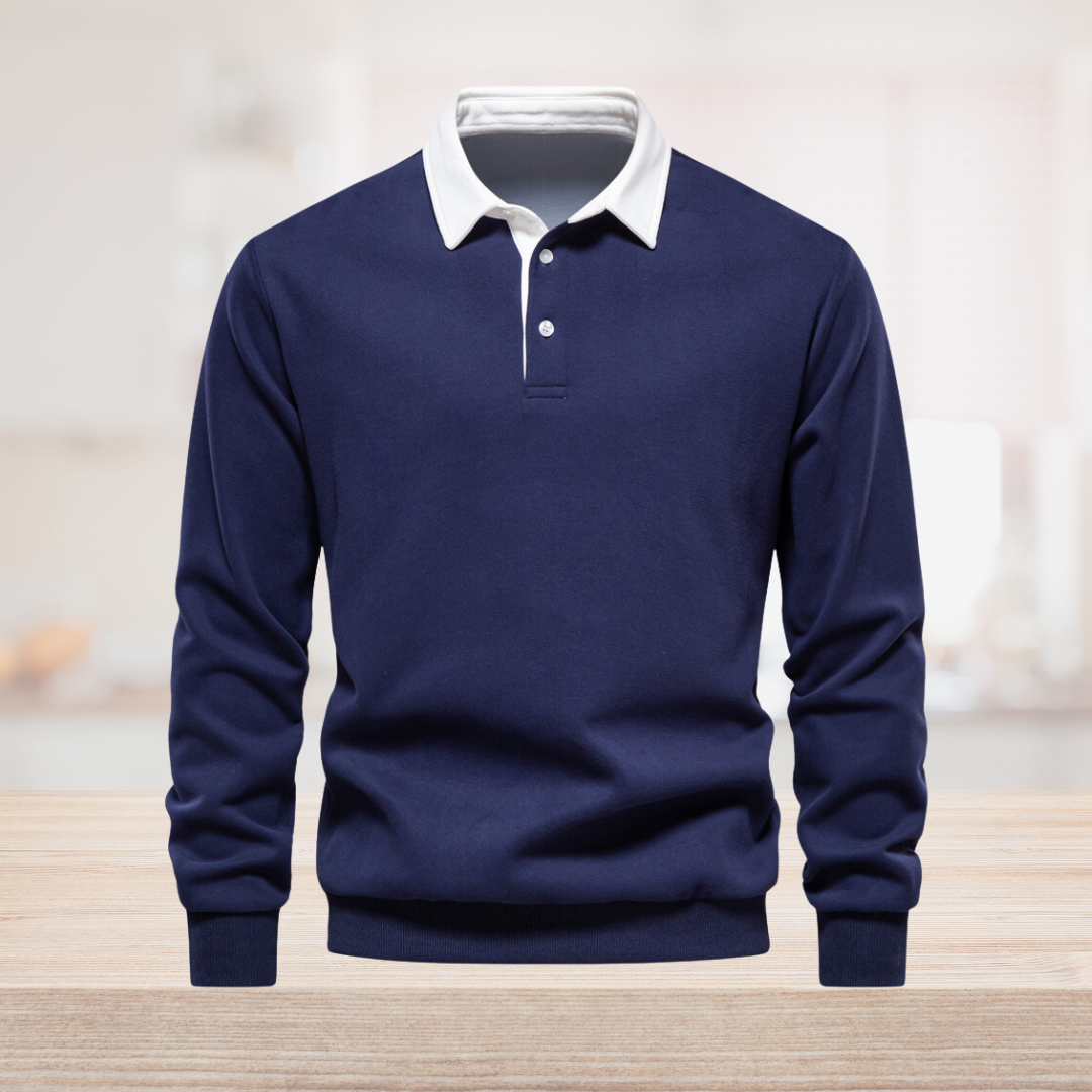 Herre sweater – polo pullover med krave