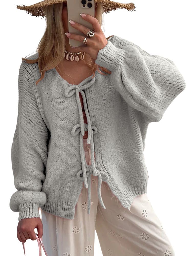 Oversized strikcardigan med bindelukning