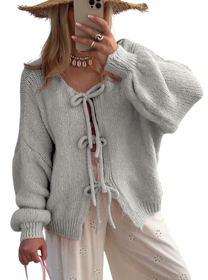 Oversized strikcardigan med bindelukning