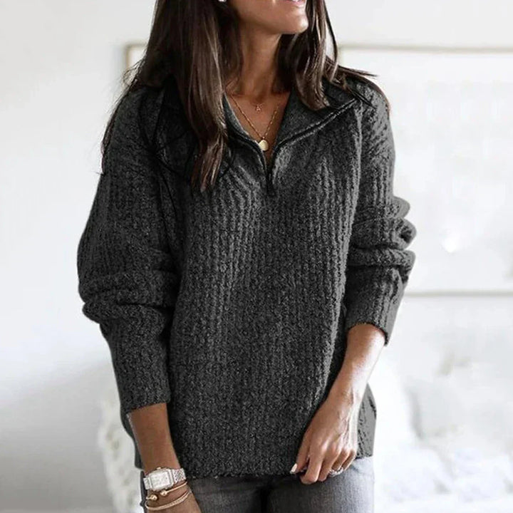 Dame halv lynlås trøje – ståkrave, casual pullover til efterår og vinter