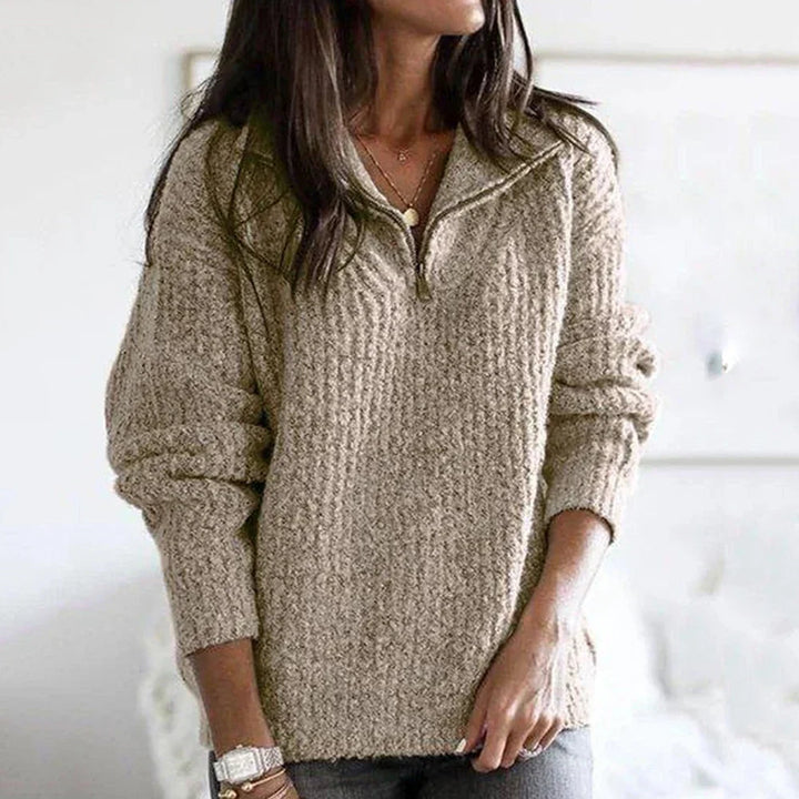 Dame halv lynlås trøje – ståkrave, casual pullover til efterår og vinter
