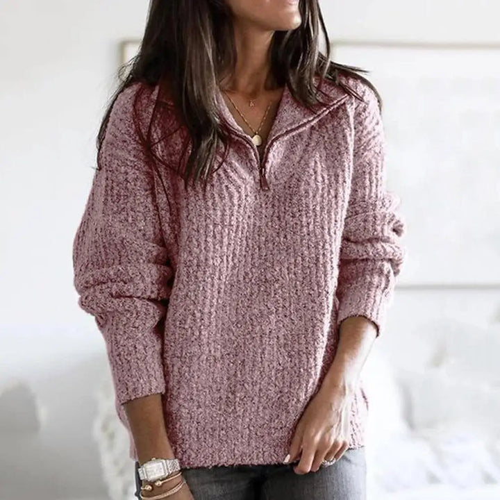 Dame halv lynlås trøje – ståkrave, casual pullover til efterår og vinter