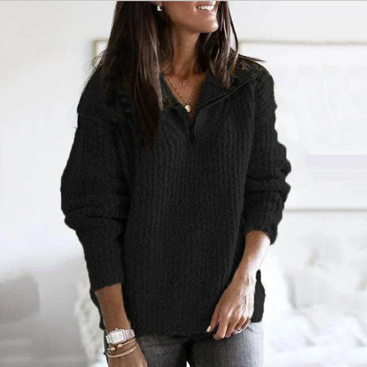 Dame halv lynlås trøje – ståkrave, casual pullover til efterår og vinter