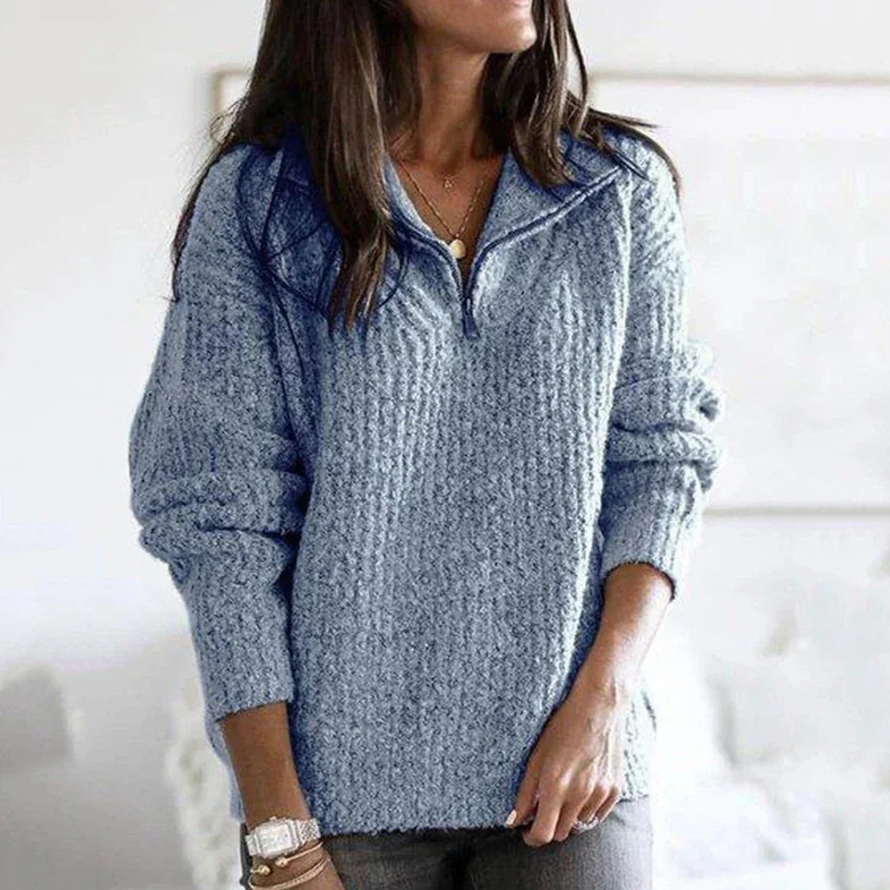 Dame halv lynlås trøje – ståkrave, casual pullover til efterår og vinter