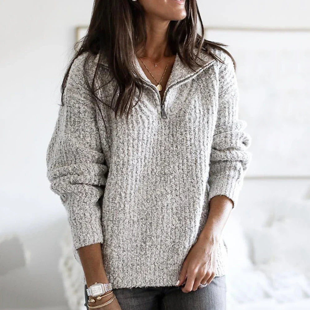 Dame halv lynlås trøje – ståkrave, casual pullover til efterår og vinter