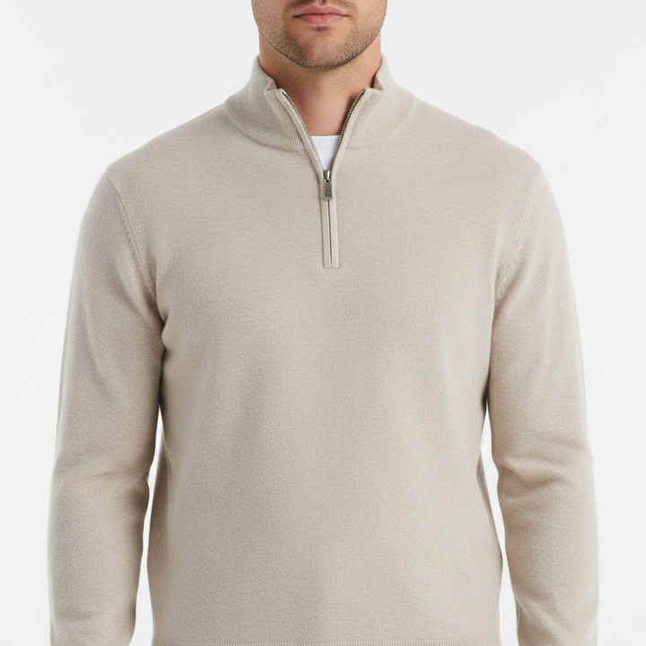 Herre Striktrøje Elegant – Halv-Lynlås & Standkrave Pullover