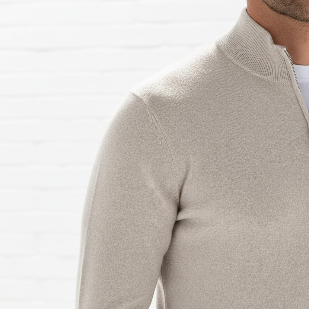 Herre Striktrøje Elegant – Halv-Lynlås & Standkrave Pullover