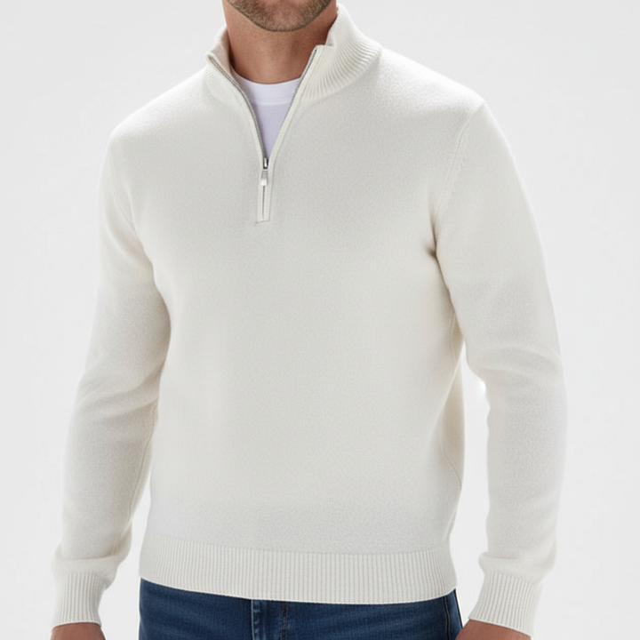 Herre Striktrøje Elegant – Halv-Lynlås & Standkrave Pullover