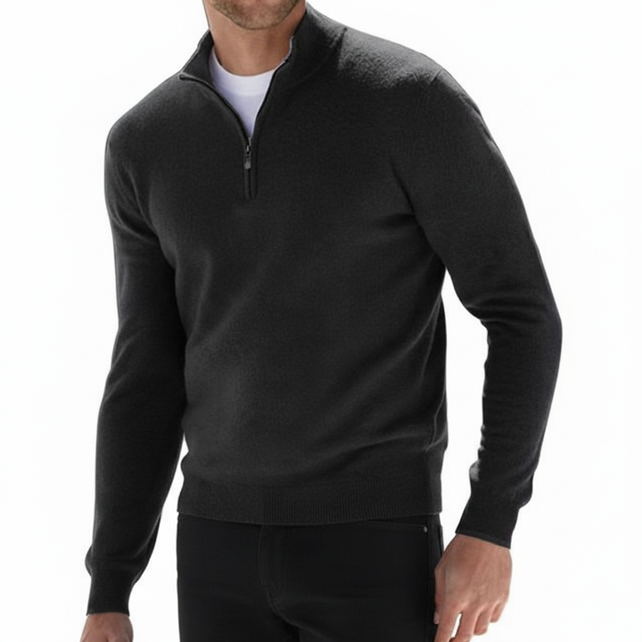Herre Striktrøje Elegant – Halv-Lynlås & Standkrave Pullover