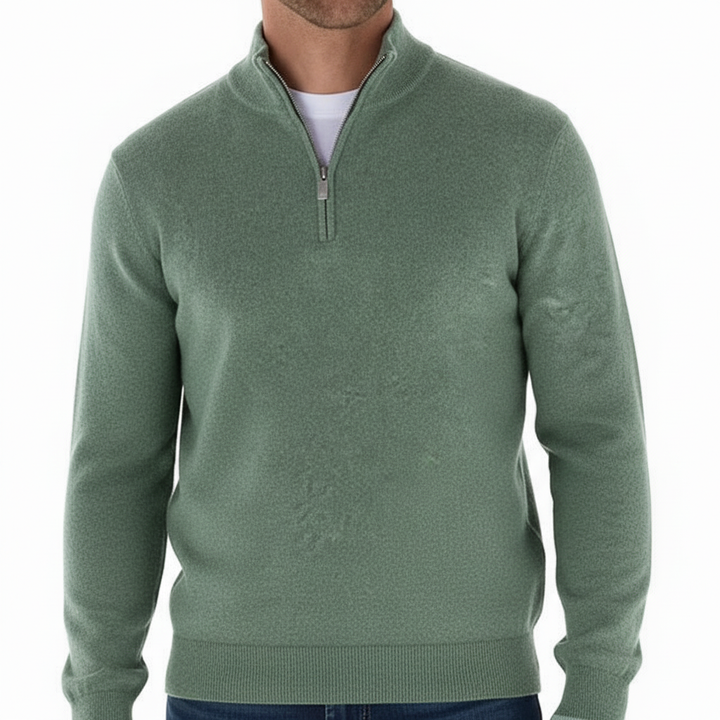 Herre Striktrøje Elegant – Halv-Lynlås & Standkrave Pullover