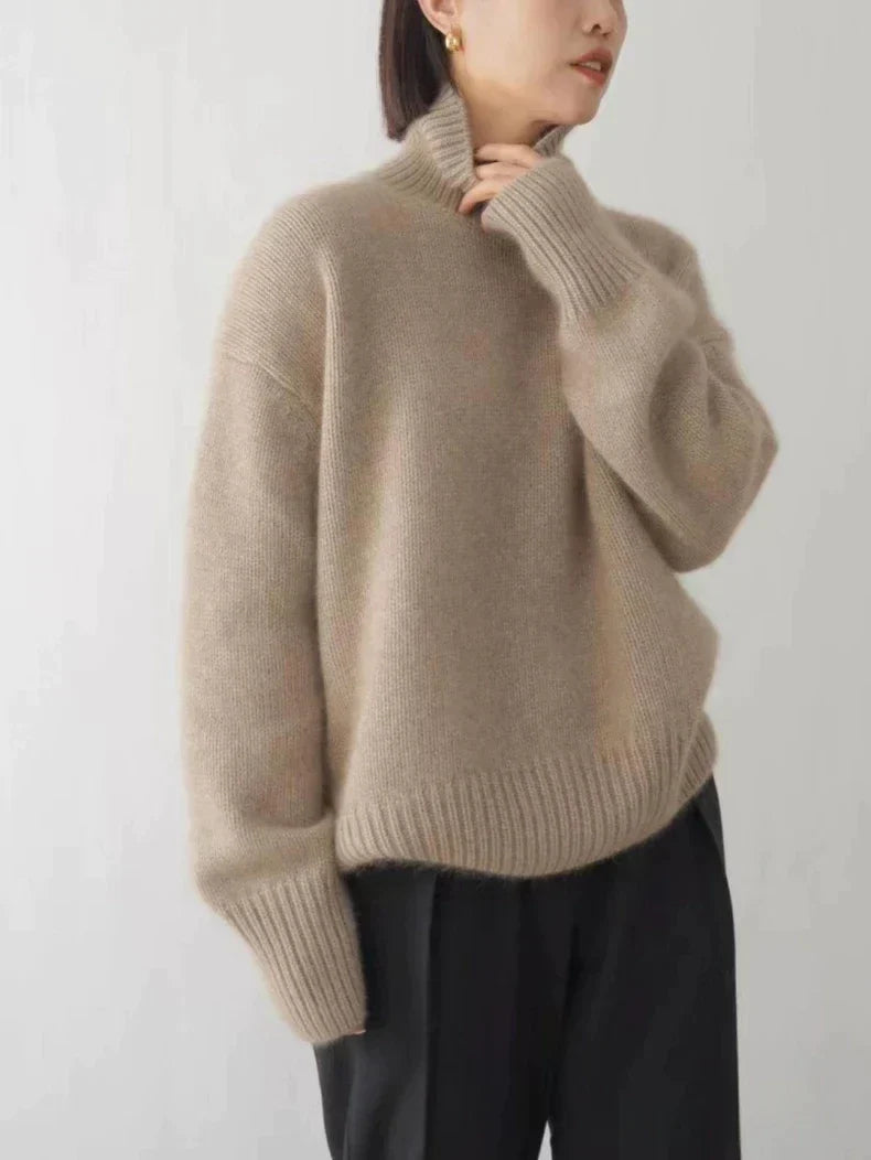 Striktrøje dame blød sweater med rullekrave