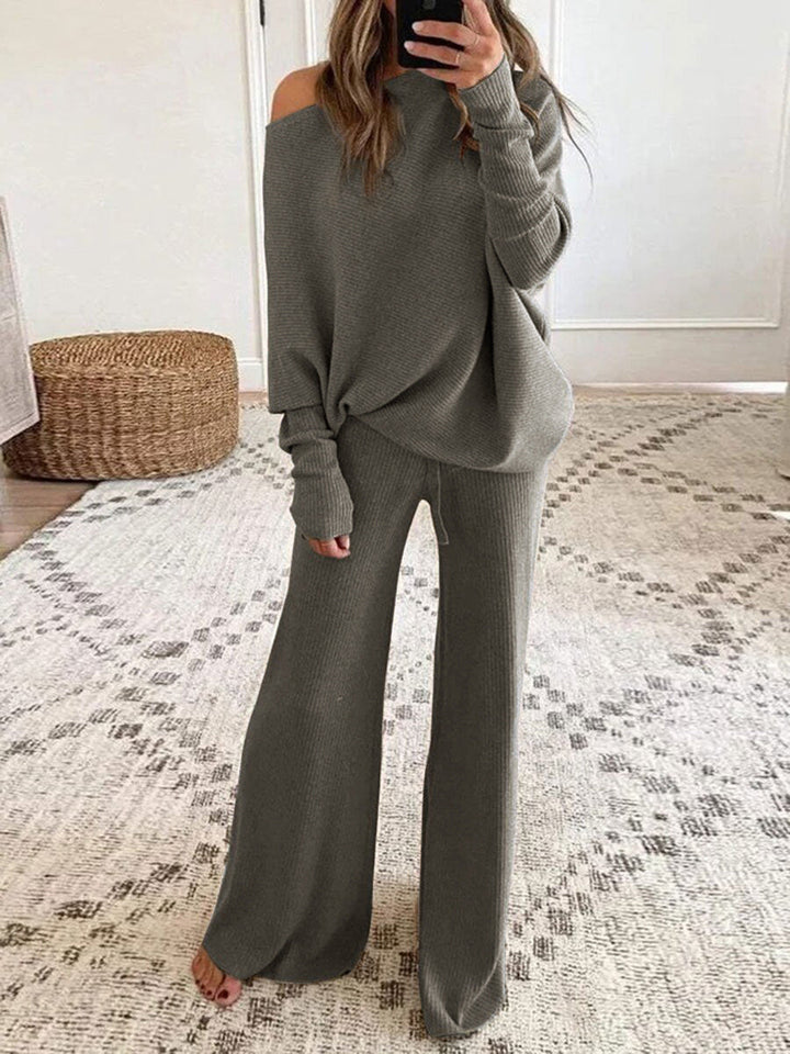 Strikket dame sæt med off-shoulder top