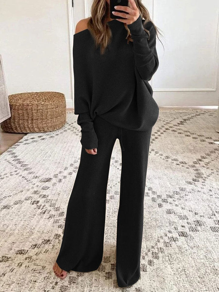Strikket dame sæt med off-shoulder top