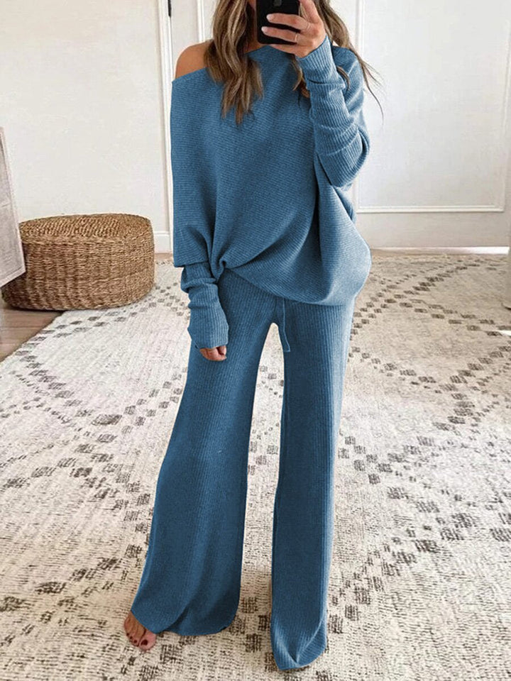 Strikket dame sæt med off-shoulder top