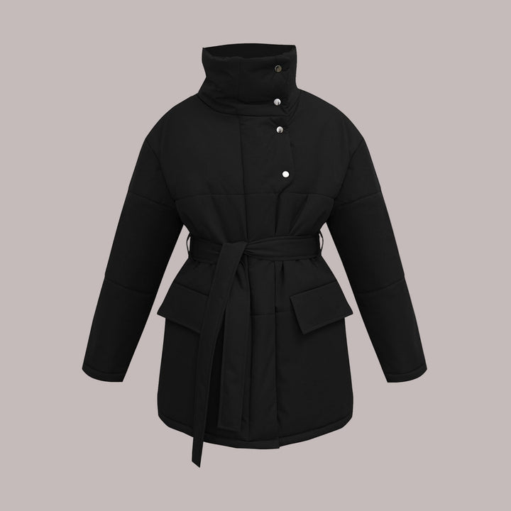 Jakke dame oversize puffer jakke med høj krave og lommer