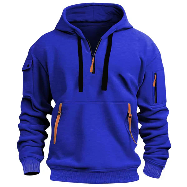 Herre hoodie varm hættetrøje med lynlås og lommer