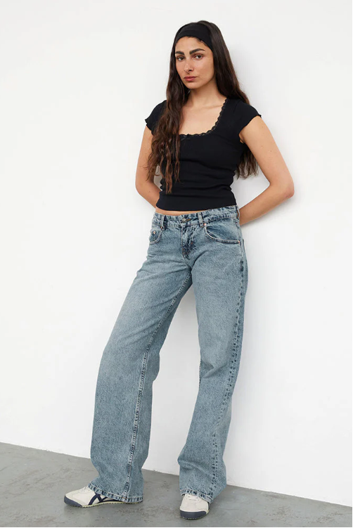 Dame jeans med lav talje og stretch