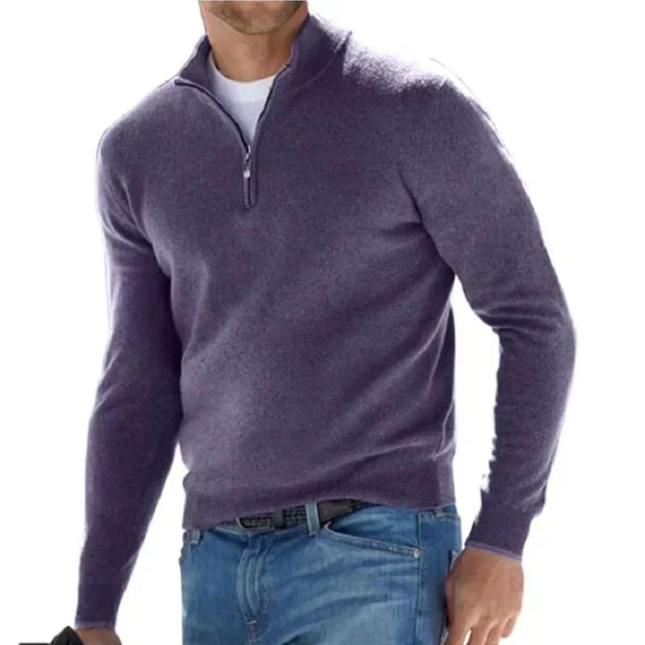 Herre-sweater med lynlås i strikket design