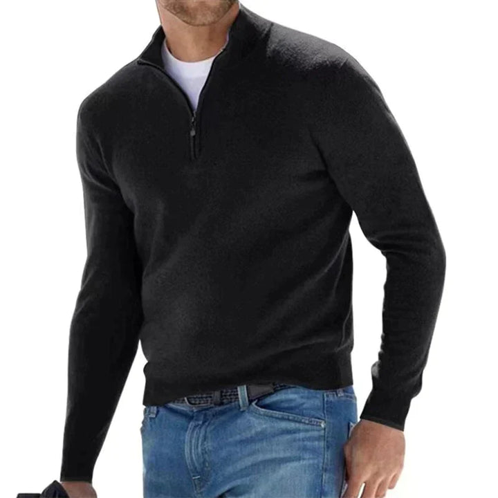 Herre-sweater med lynlås i strikket design