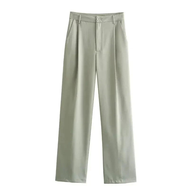 To-delt dame sæt med cropped blazer og højtaljede bukser