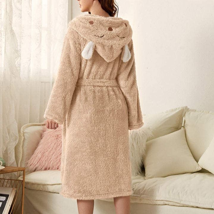 Damepeignoir med hætte i afslappet design til hjemmebrug