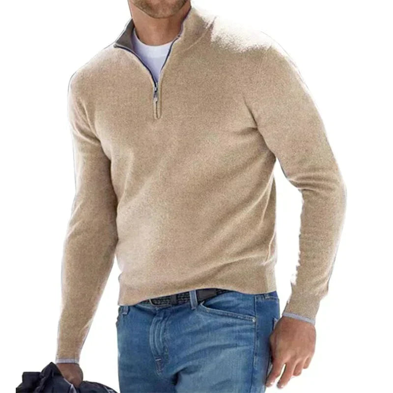 Herre-sweater med lynlås i strikket design