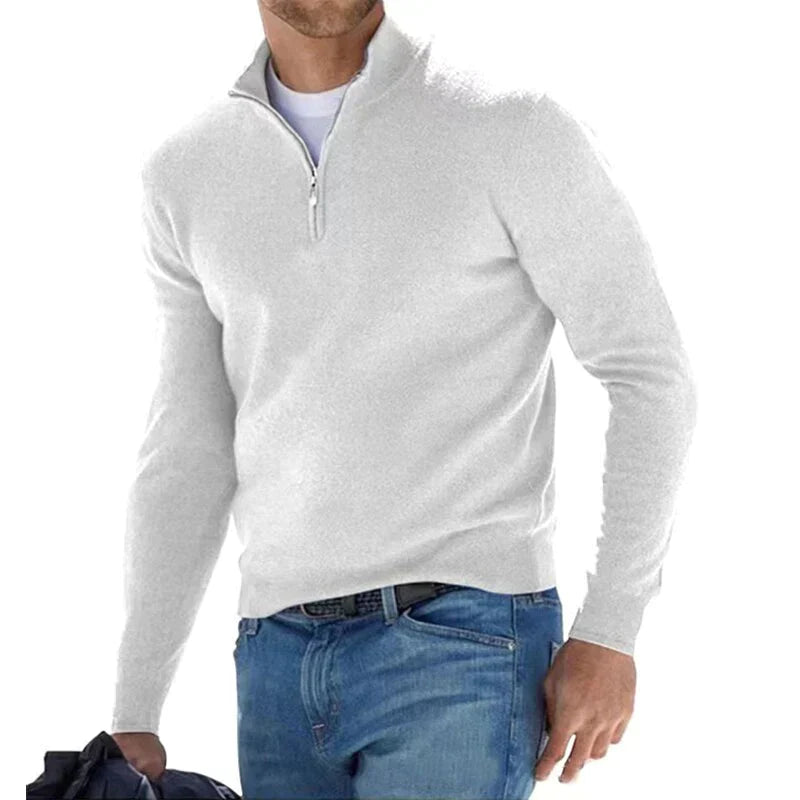 Herre-sweater med lynlås i strikket design