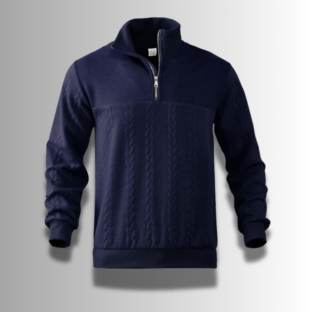Herre-pullover med kvart lynlås og kravedetaljer