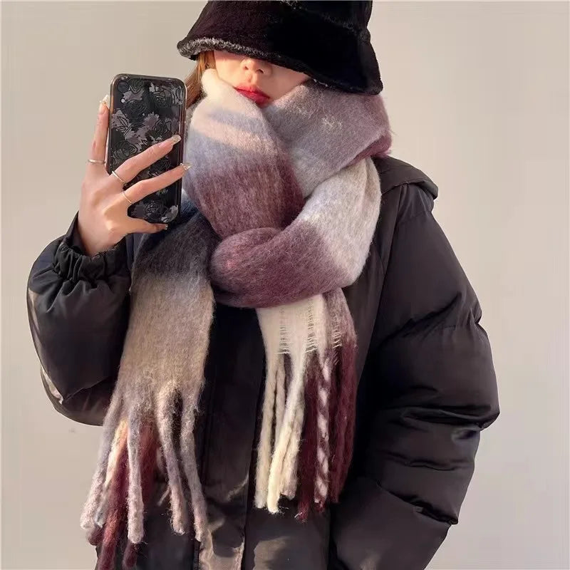 Tykt uld halstørklæde til damer – varmt vinter tørklæde med mønster