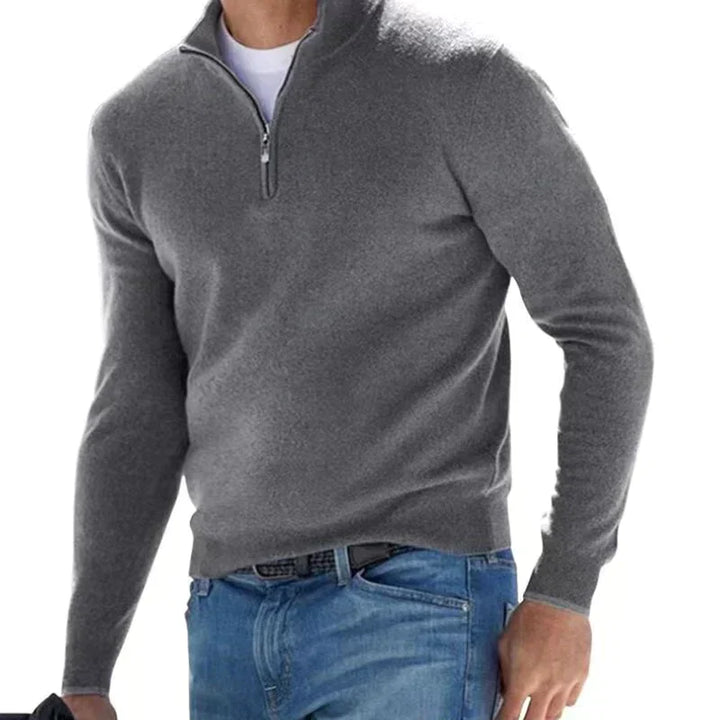 Herre-sweater med lynlås i strikket design