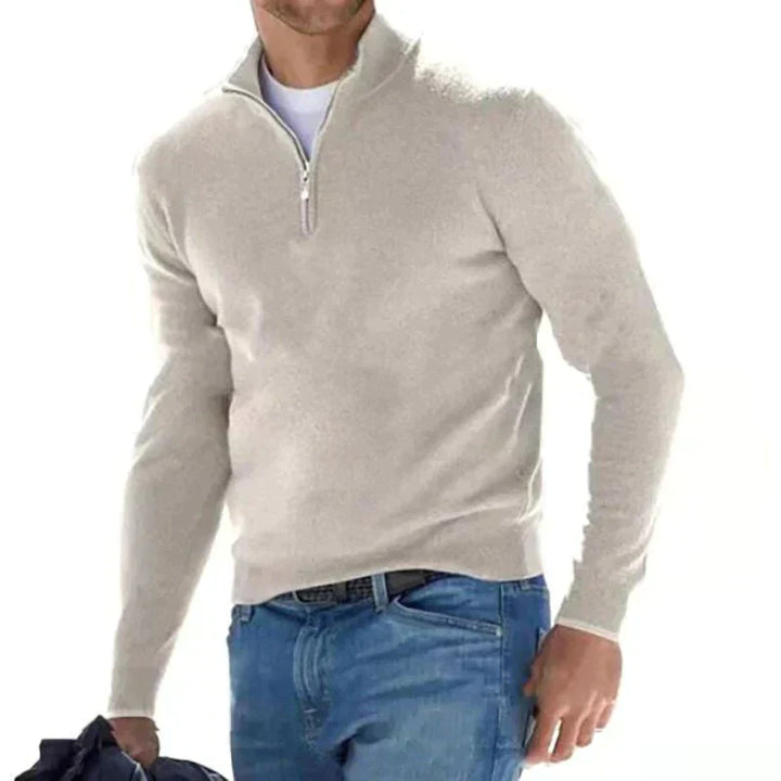 Herre-sweater med lynlås i strikket design