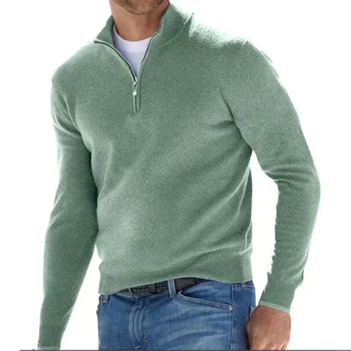Herre-sweater med lynlås i strikket design