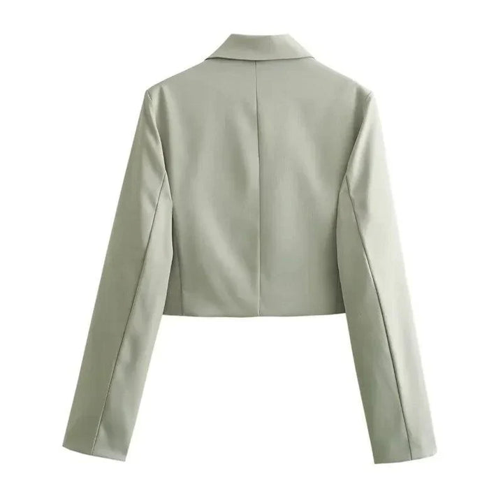 To-delt dame sæt med cropped blazer og højtaljede bukser
