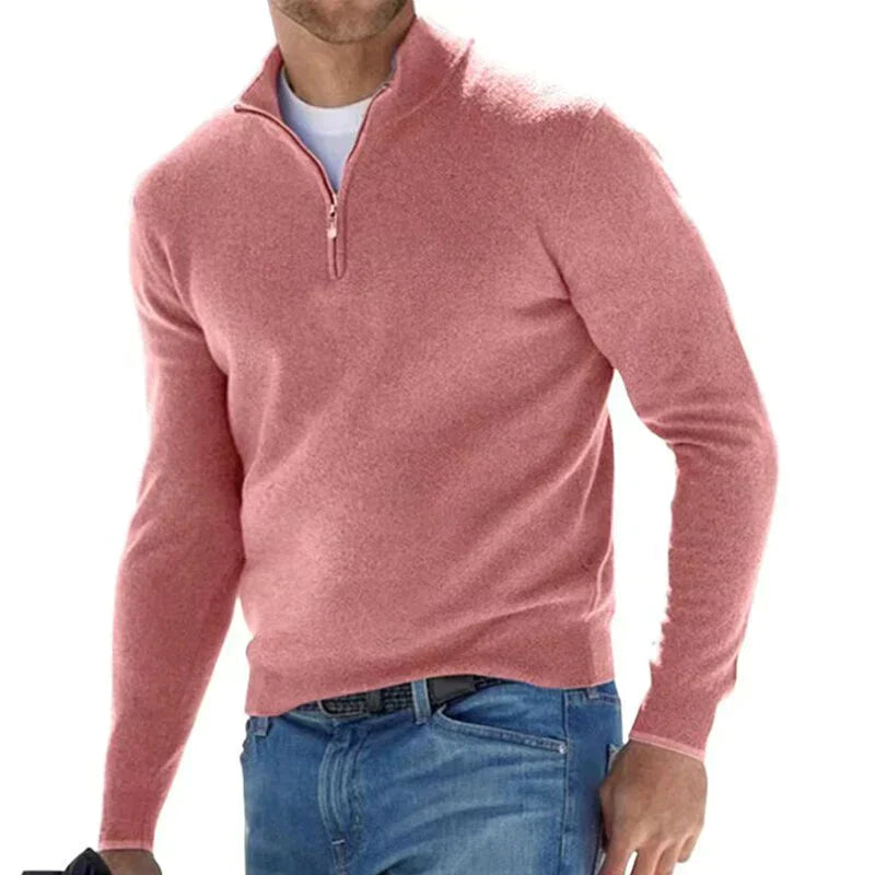 Herre-sweater med lynlås i strikket design