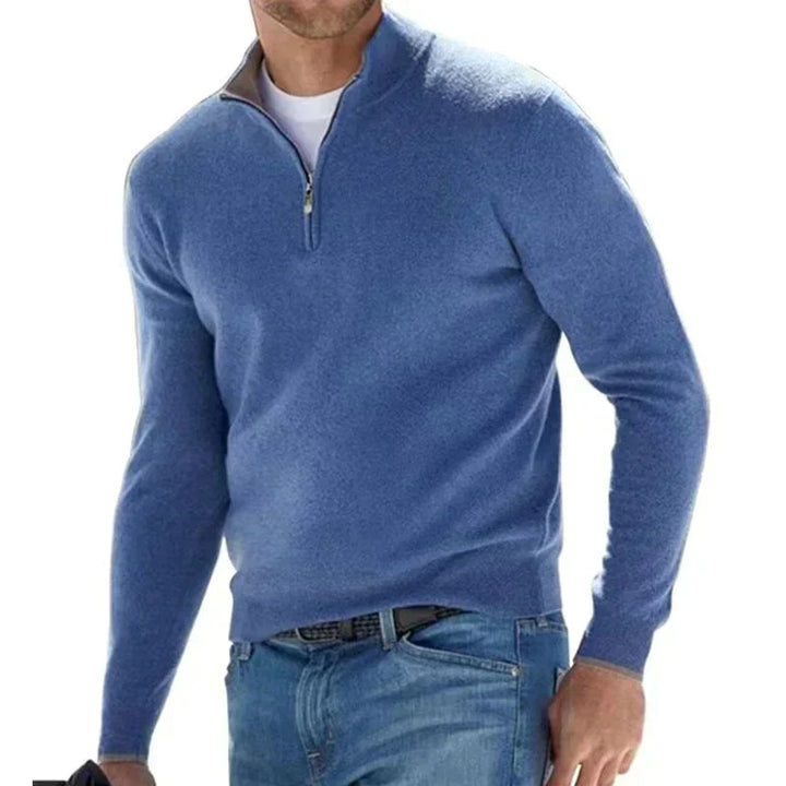 Herre-sweater med lynlås i strikket design